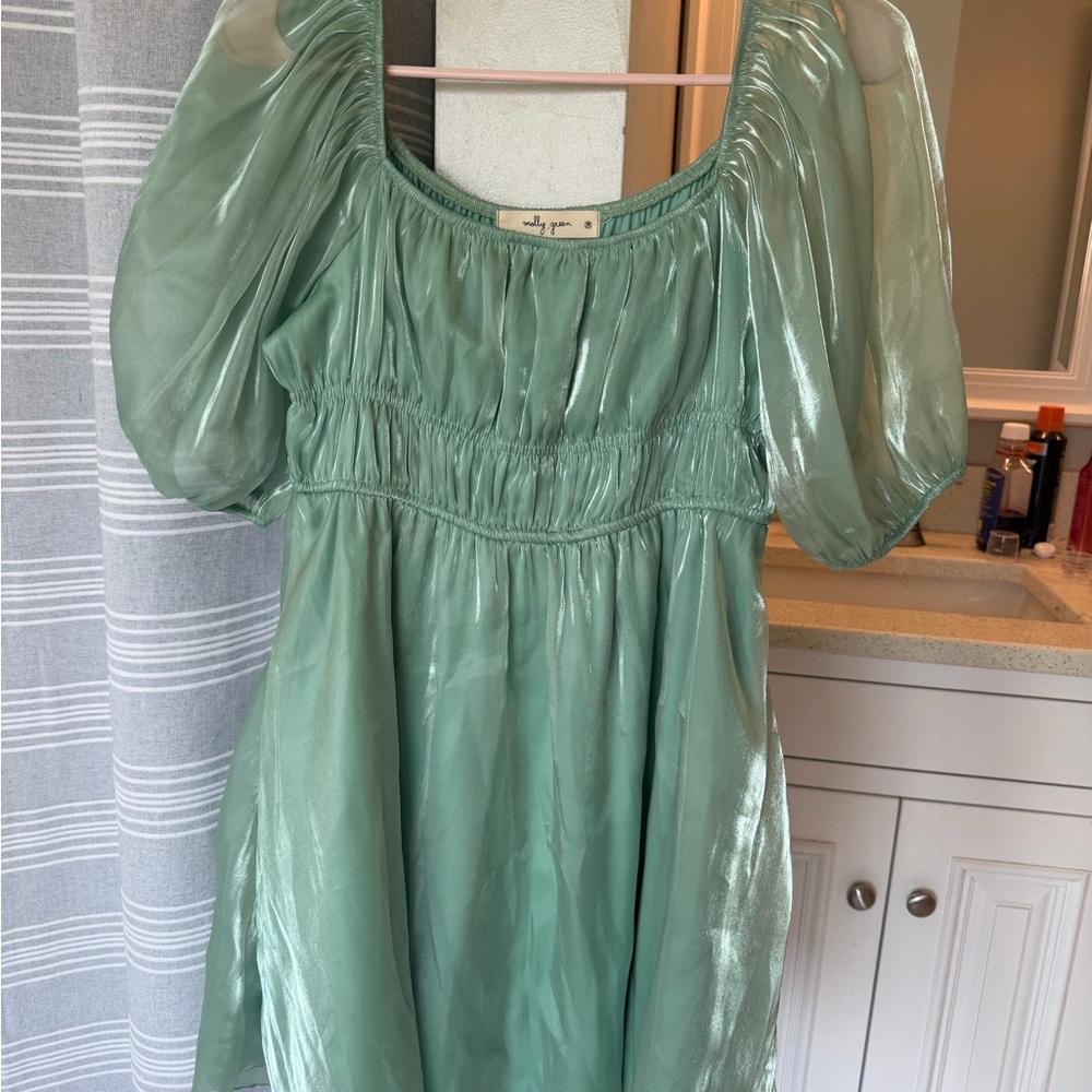 Molly Green medium Shimmery Green Puff Sleeve Dress ECU